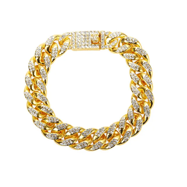 

Amazon Cross-border Hot Sale hip Cuba Bracelet 23mm Gold Diamond Men's Alloy Bracelet Wholesale, As picture show