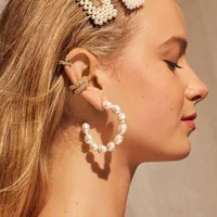 

Super fashion big C shape natural freshwater pearls beaded earrings