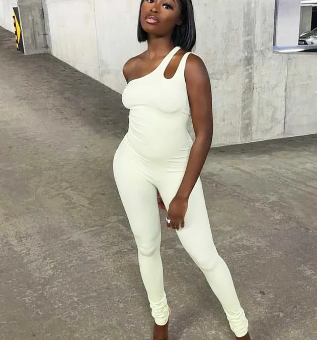 

Summer Fashion Solid Inclined Shoulder Sports Jumpsuit For Women Pants Sleeveless Tight Woman 2021 Jumpsuits, Black,white,red,apricot