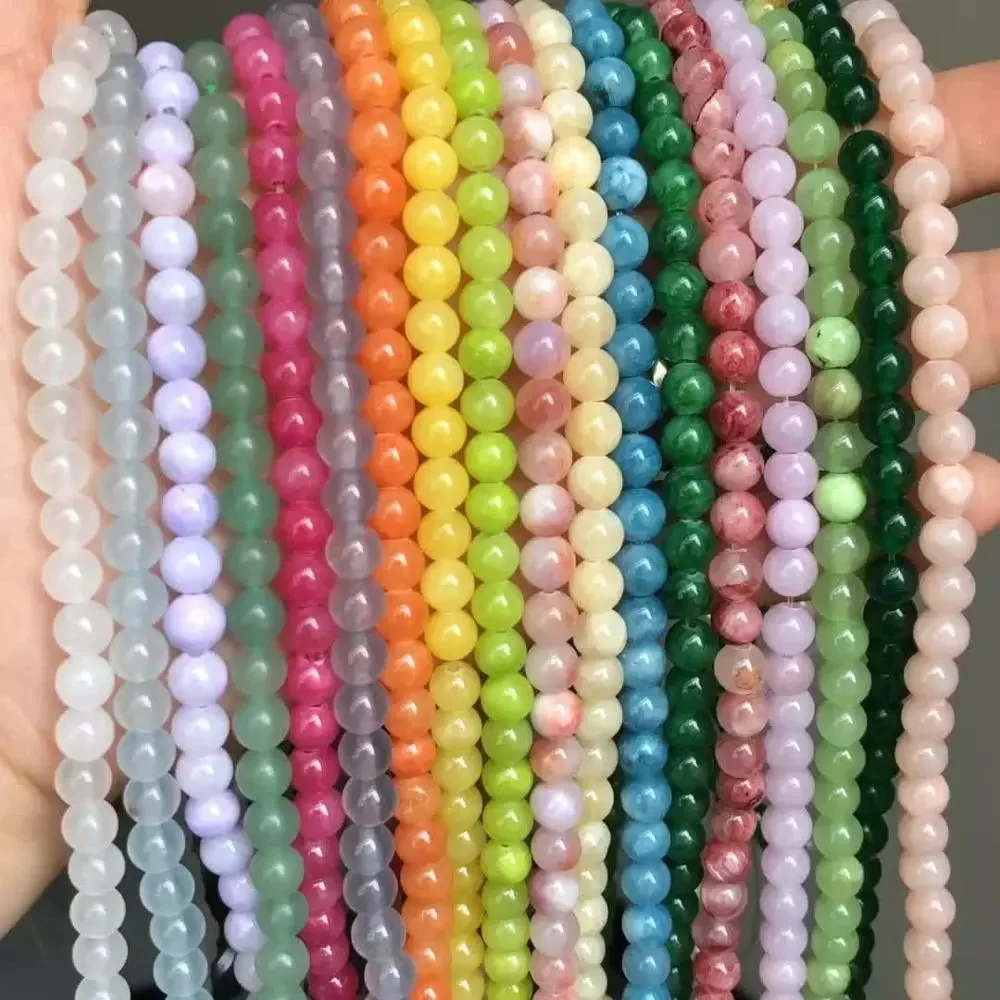 

Wholesale 6/8/10/12MM Red/Pink/Green/Blue/Purple/White Round Chalcedony Jades Stone Beads For Jewelry Making