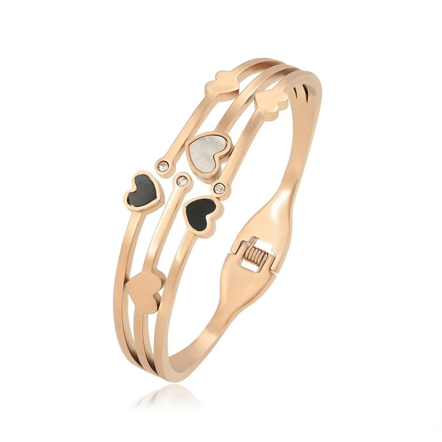 

A00769054 Xu ping jewelry Simple and stylish all-match heart rose gold adjustable stainless steel bangle