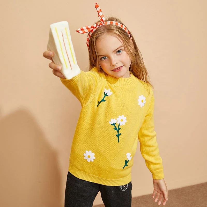 

Gabby Loop Kids Soft Winter Crew Neck Knit Wool Mix Sweater For Children Floral Embroidery Pullover Kids Sweaters Girls