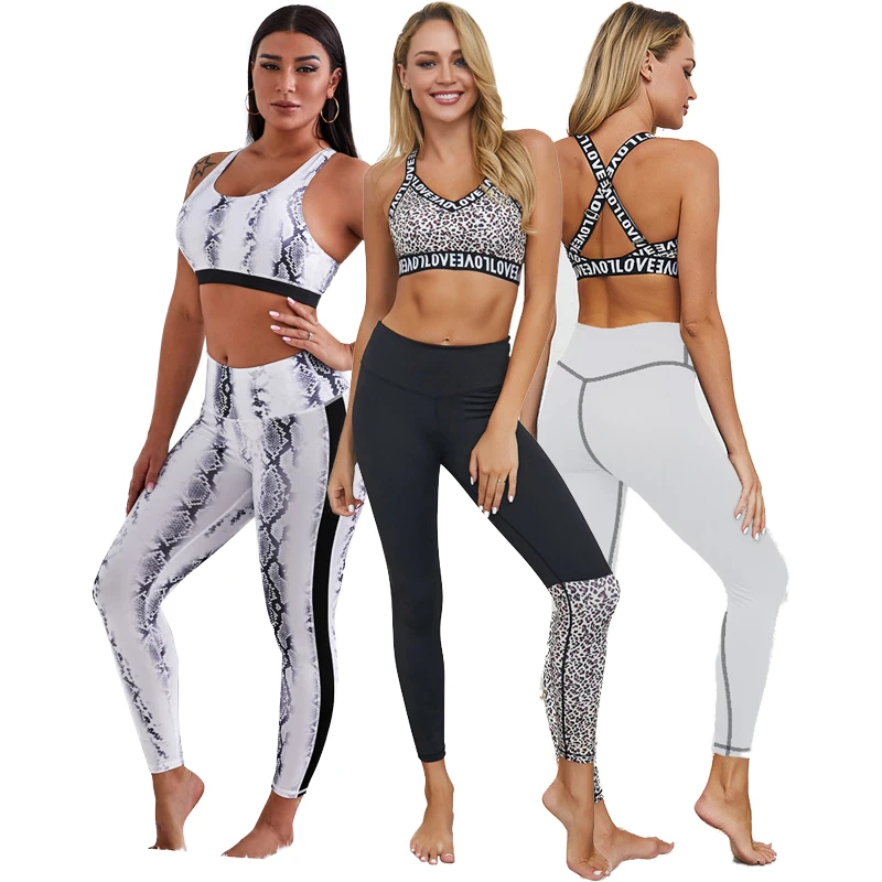 

New Arrive Wholesale Fitness Fashion Yoga Set Summer Cheetah Print Women Sport Bra Pants Set