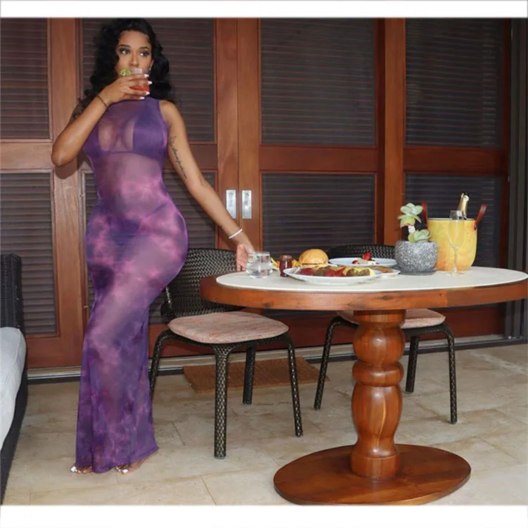 

H1055-2021 summer dresses tie dye sleeveless backless bodycon long maxi dress women
