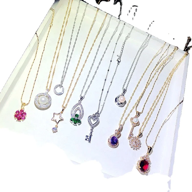 

PUSHI best sell products mix fashion jewelry lot initial lock pendant simple gemstone necklace bulk