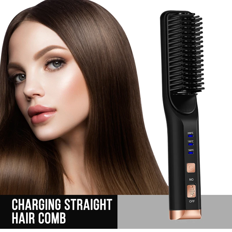 

Fast Heating Cordless Hair Straightener Brush with Adjustable Temperature Portable Rechargeable Hair Hot Comb Straightening