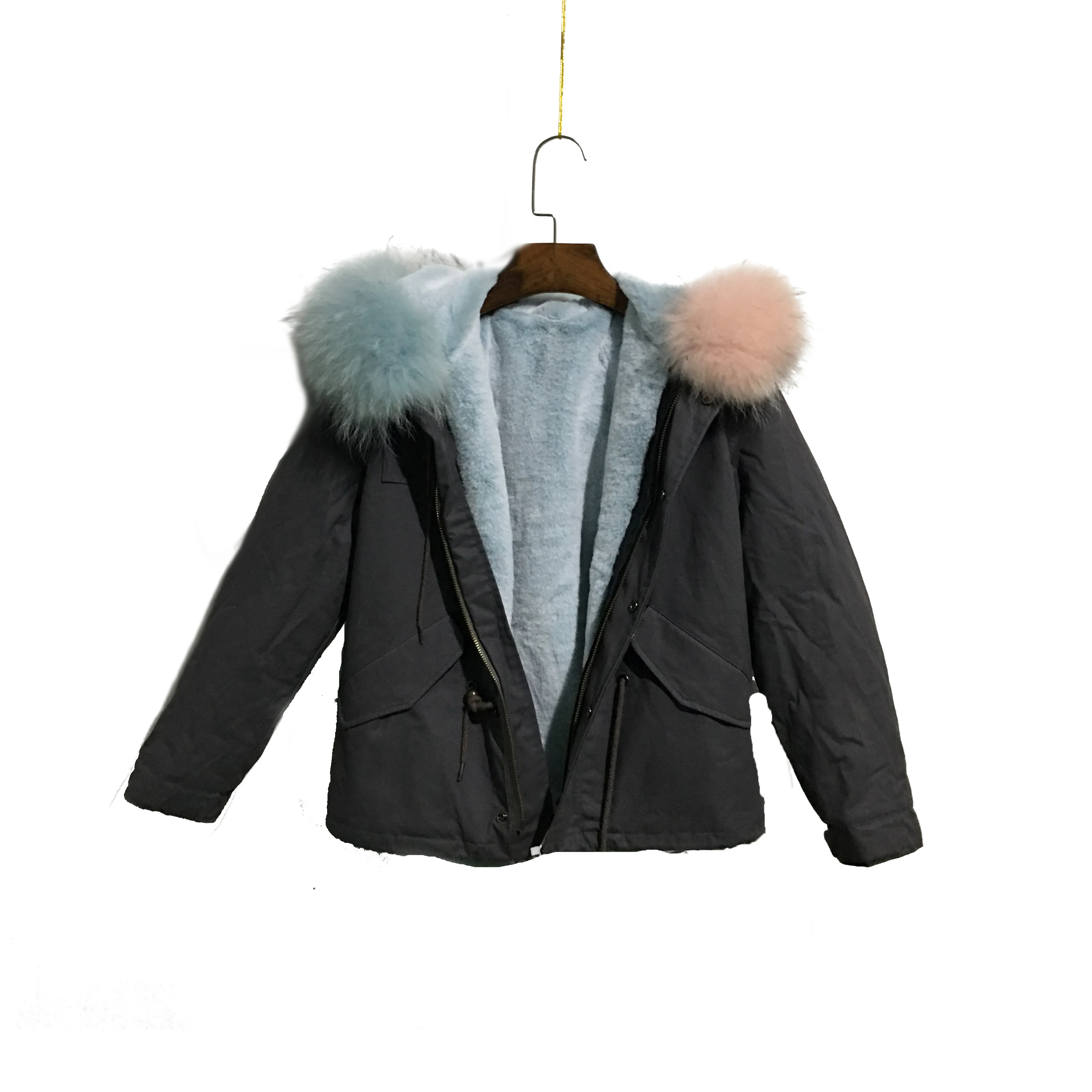 

New Design Children's Casual Cute Accept Customized Pattern Double Color Real Fur Hooded Outwear Short Coat, Customized color