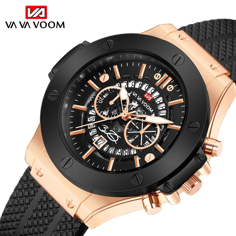 

Hollow out calendar Men Watch Date Clock Sport Quartz Watches For Male Sport Waterproof Wristwatch silicone Strap Watch montre