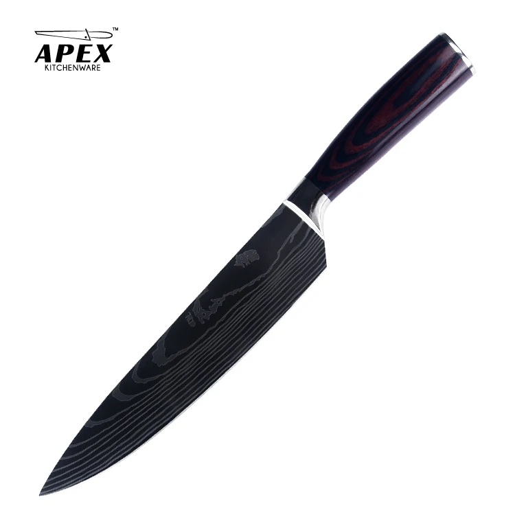 

Apex oem/odm Super sharp 8"Janpanese chef knife kitchen knives with pakkawood handle lased damascus chef knife in gift box