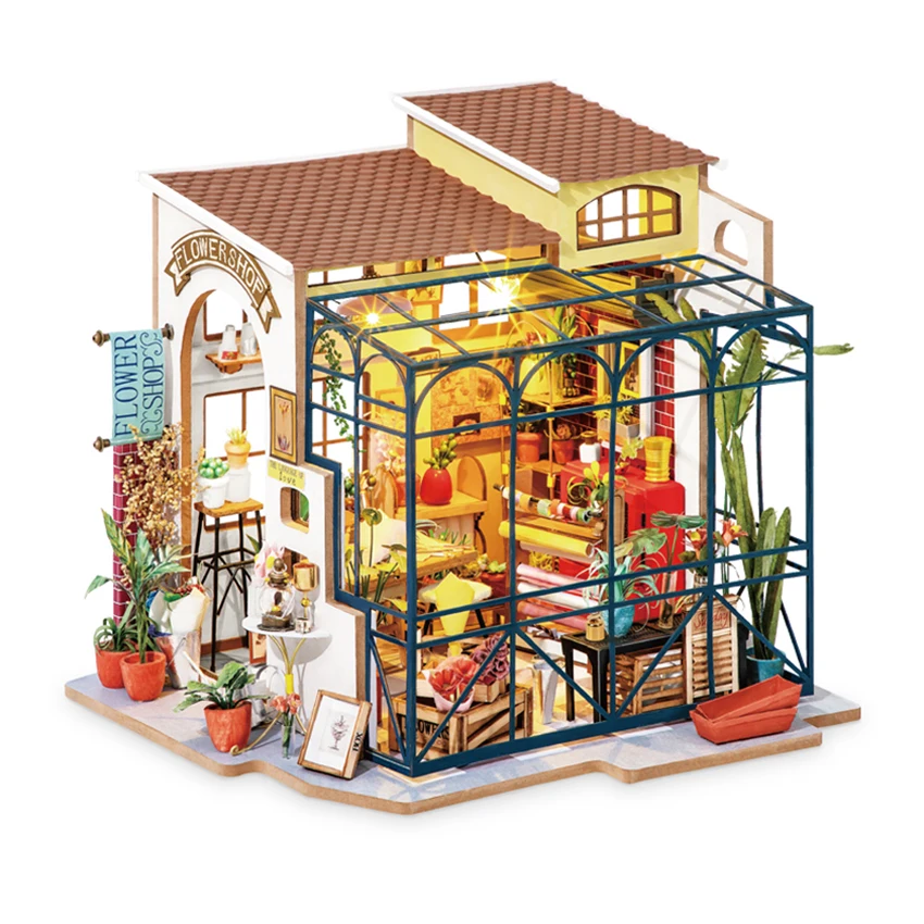 

Robotime Rolife Hot Selling Assemble Toys DG145 Emily's Flower Shop 3D Wooden Puzzle DIY Miniature Doll House