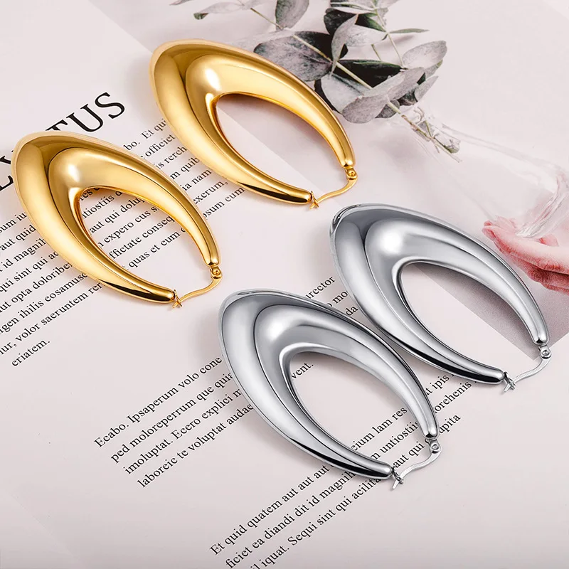 

Long Oval Smooth Hollow Earrings Cross border New V-shaped Triangle stainless steel earring findings jewelry earrings