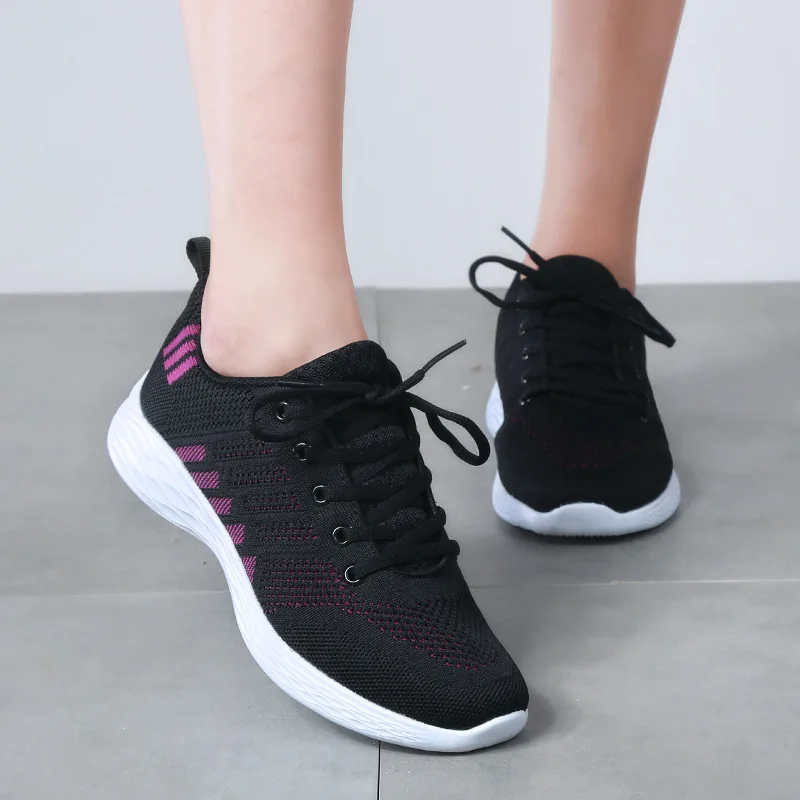 

Wholesale hot sale women's sports shoes 2021 hot sale flying knit shoes casual mesh running large size women's shoes, Picture