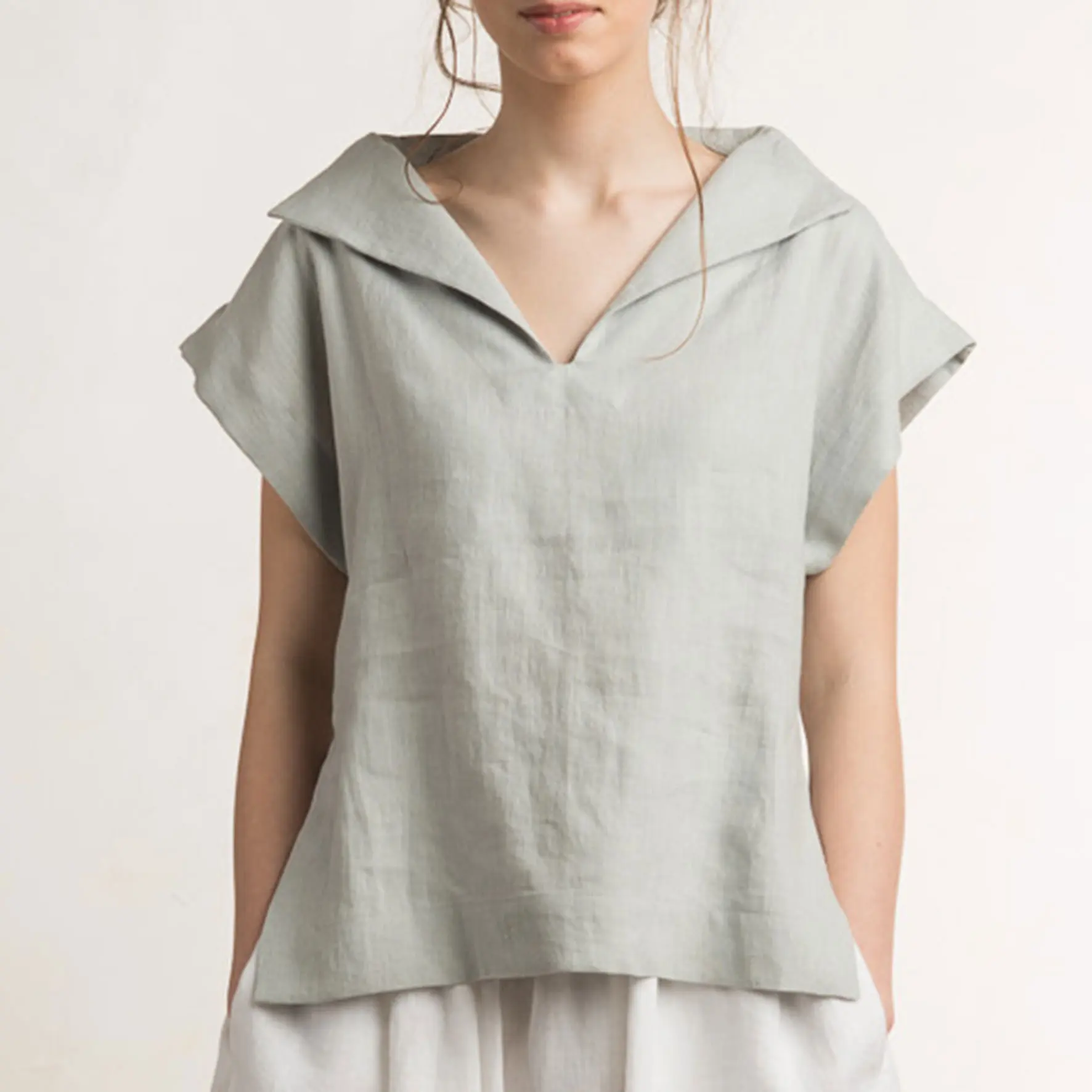 

Women's Summer Loose Shirt Foreign Trade Amazon V Collar Top Women's Wear