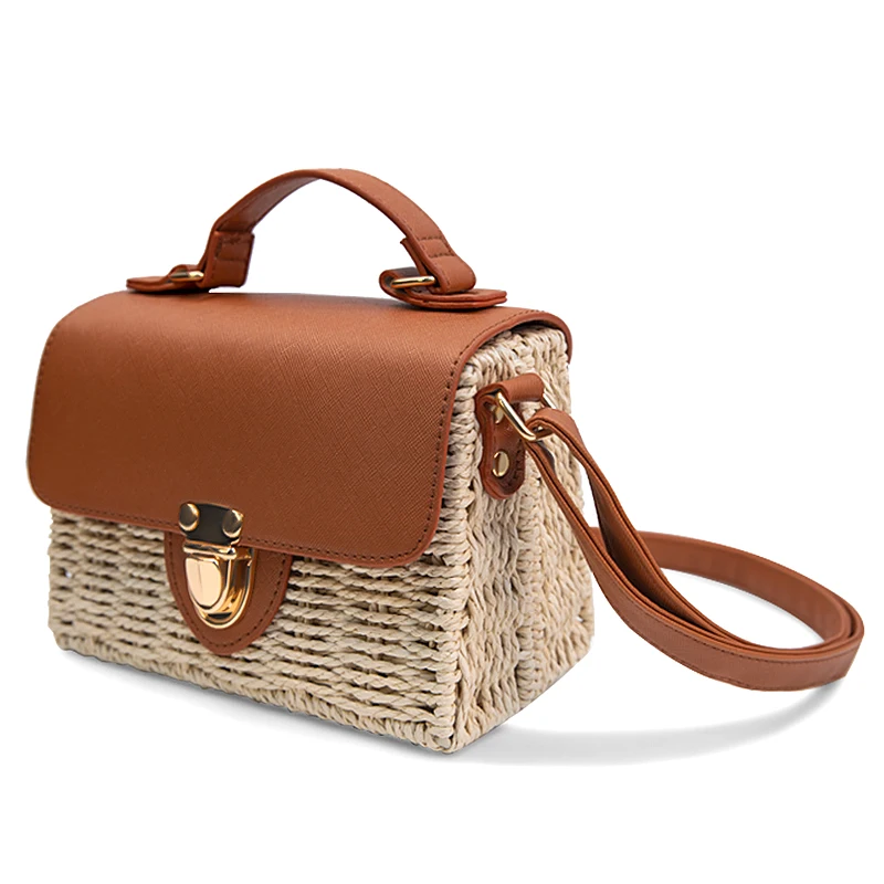 

Low Price Handmade Straw Woven Women's Handbags Summer Beach Ladies Straw Clutch wild holiday Rattan Bag, Khaki