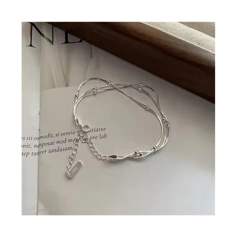 Vintage Simple Silver Gold Multi-layer Ball Snake Chain Bracelets 925 Sterling Silver Fine Jewelry for Women