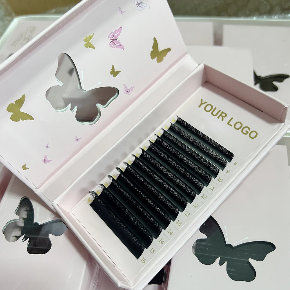 Eyelash Extensions Supplies Private Custom Logo Velvet Volume BC/DD/CD Lash Tray Fluffy Dark Matte Black Cashmere Handmade Lash