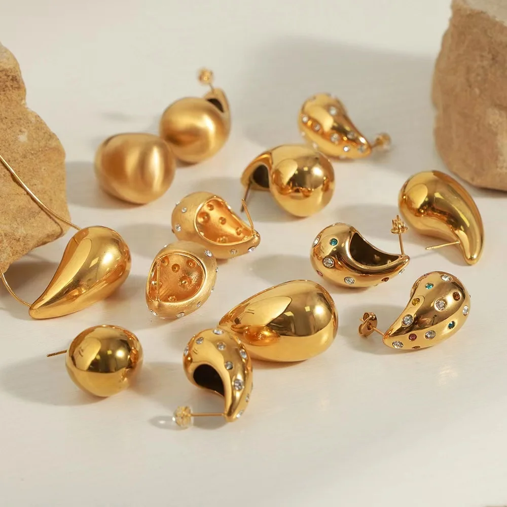 

2024 Modern Geometric Chunky Chubby Hoops Jewelry 18K Gold Waterproof Non Tarnish Fashion Statement Large CZ Zircon Earring