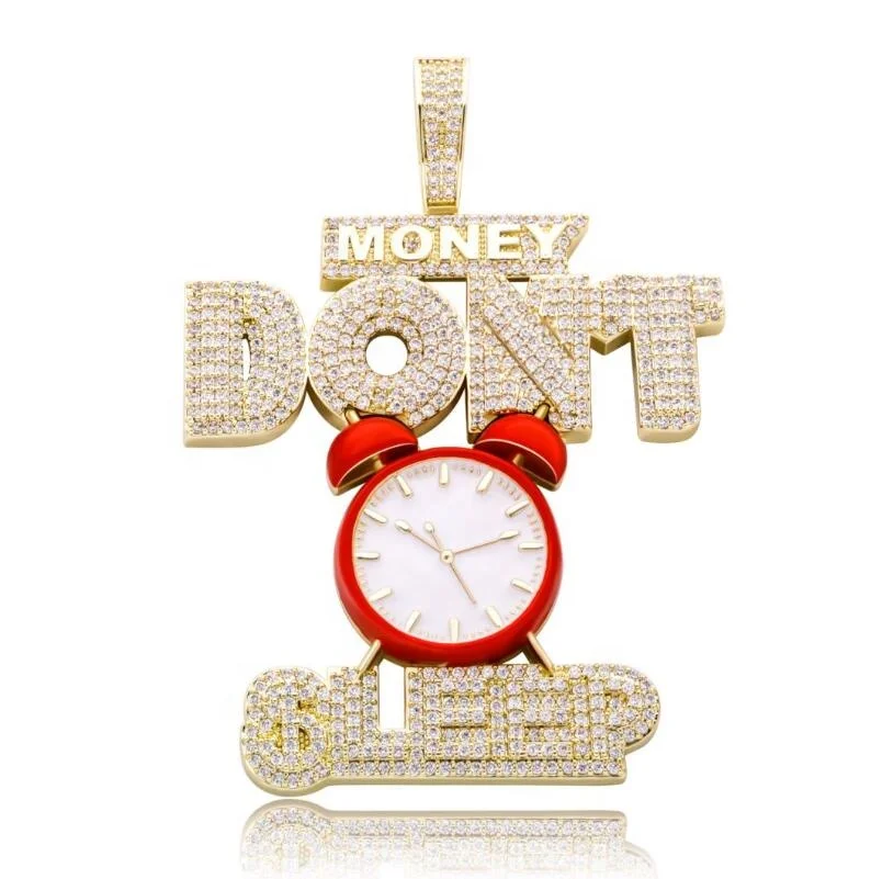 

Make MONEY DONT HAVE TIME SLEEP ICE OUT PENDANT RED CLOCK NECKLACE