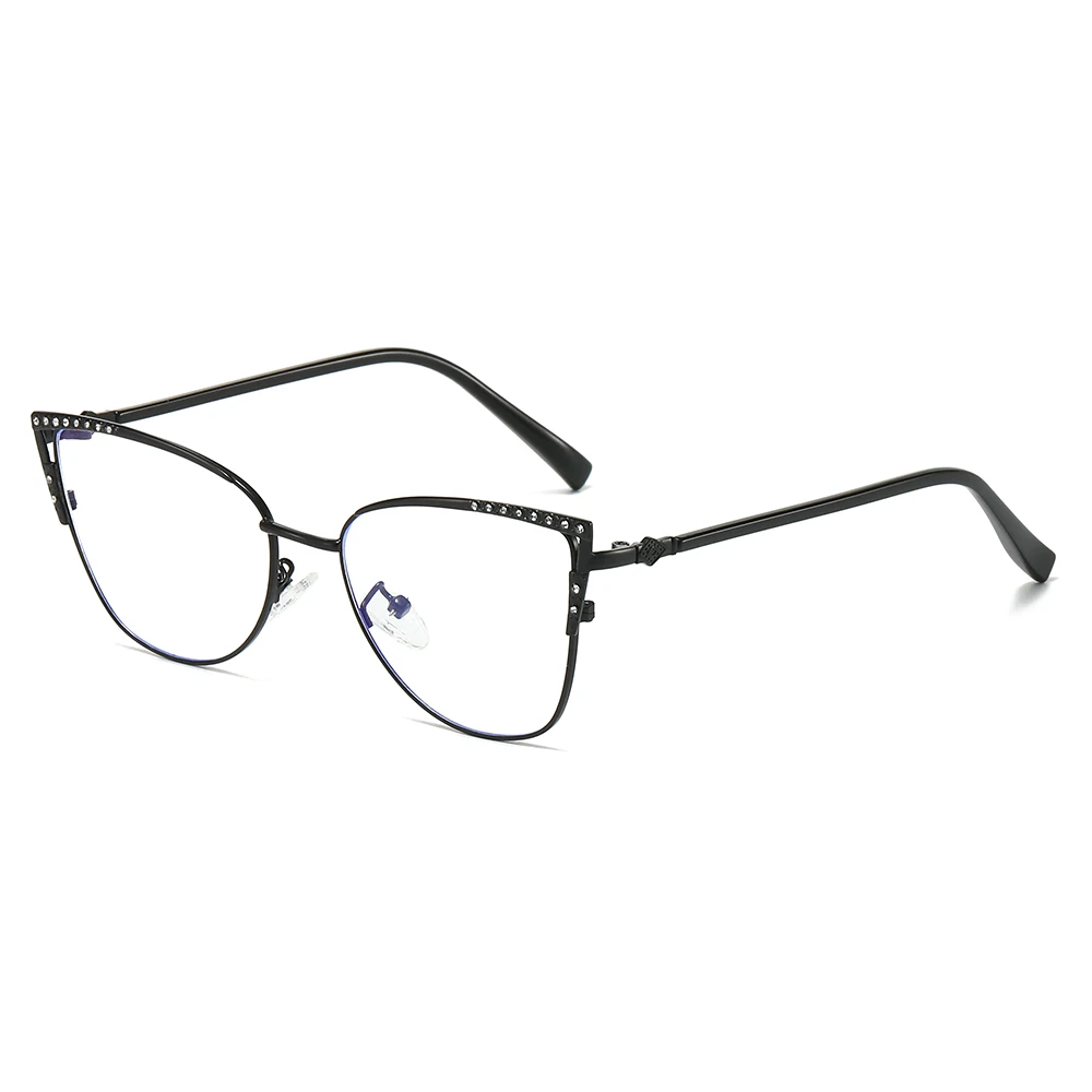 Anti Radiation Men Women Diamond Blue Light Blocking Metal Cat Eye Spectacle Frames Eyebrow Women Optical Crystal Eyeglasses