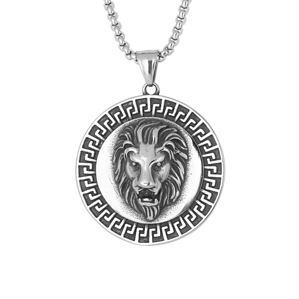 

Tarnish Free Jewelry Vintage Stainless Steel Round Lion Head Pendant with 3D Effect