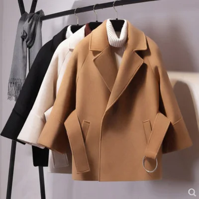 

Hot Selling Autumn And Winter Plus Size For Women Short Woolen Coat Belt Jacket Female Cloak Coats