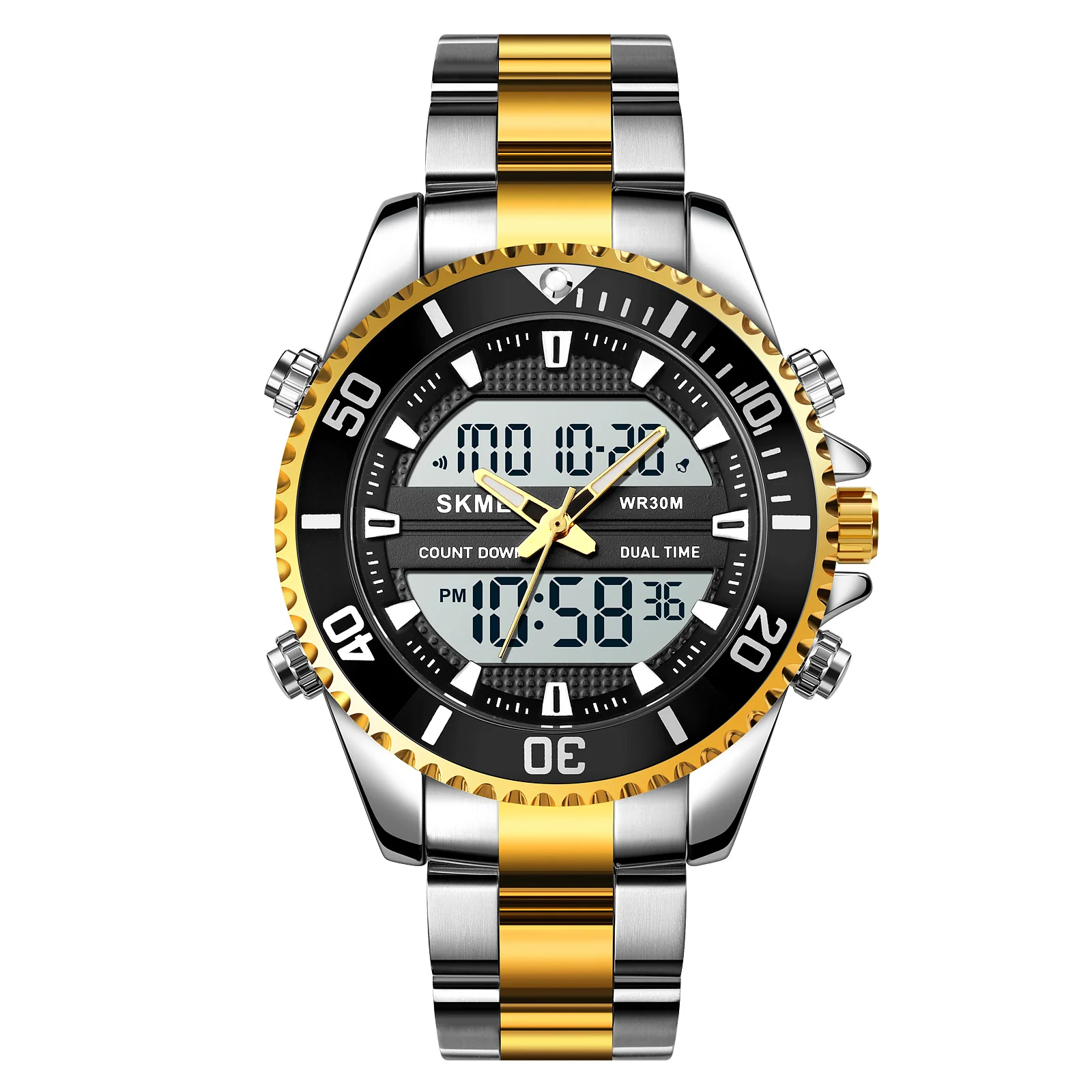 

SKMEI 1850 Stainless Steel Quartz Digital Sport Watch Men Waterproof Alarm Watch Dual Display Watches Relogio Masculino