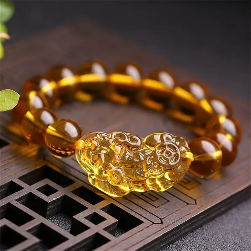 

New Arrival Wholesale Price Feng Shui Yellow Crystal PiXiu Bracelet  Good Luck Bracelet Yellow Beads