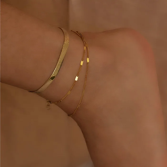 

New Design Stainless Steel Herringbone Chain Anklet 18K Gold Color Charm Bracelet/ Anklet For Women, Gold/silver