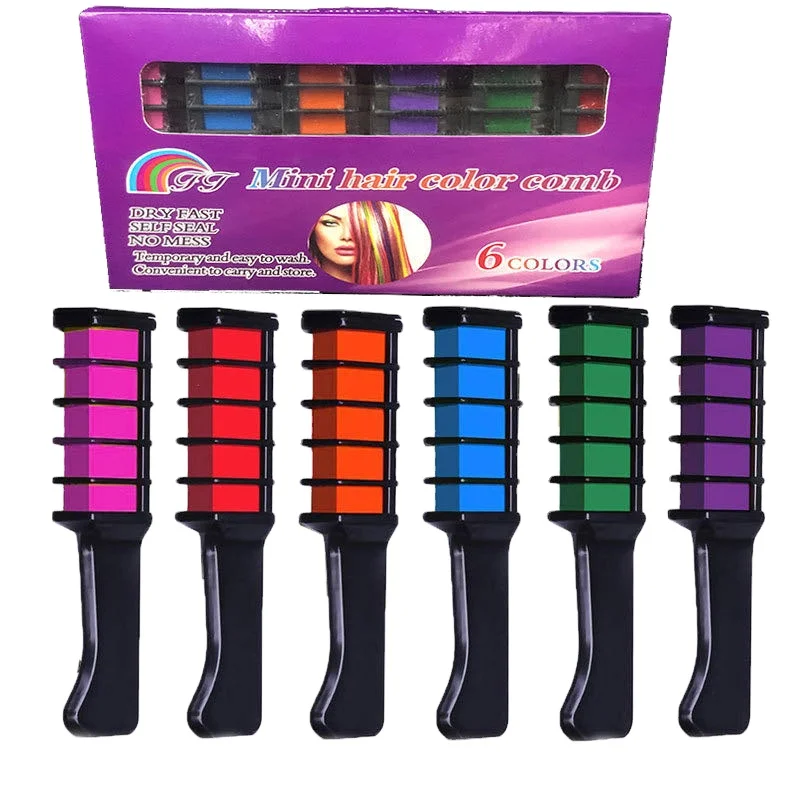 

Washable 6 Colors Hair Dye Comb Set Water-based Temporary Hair Chalk Comb, 6colors