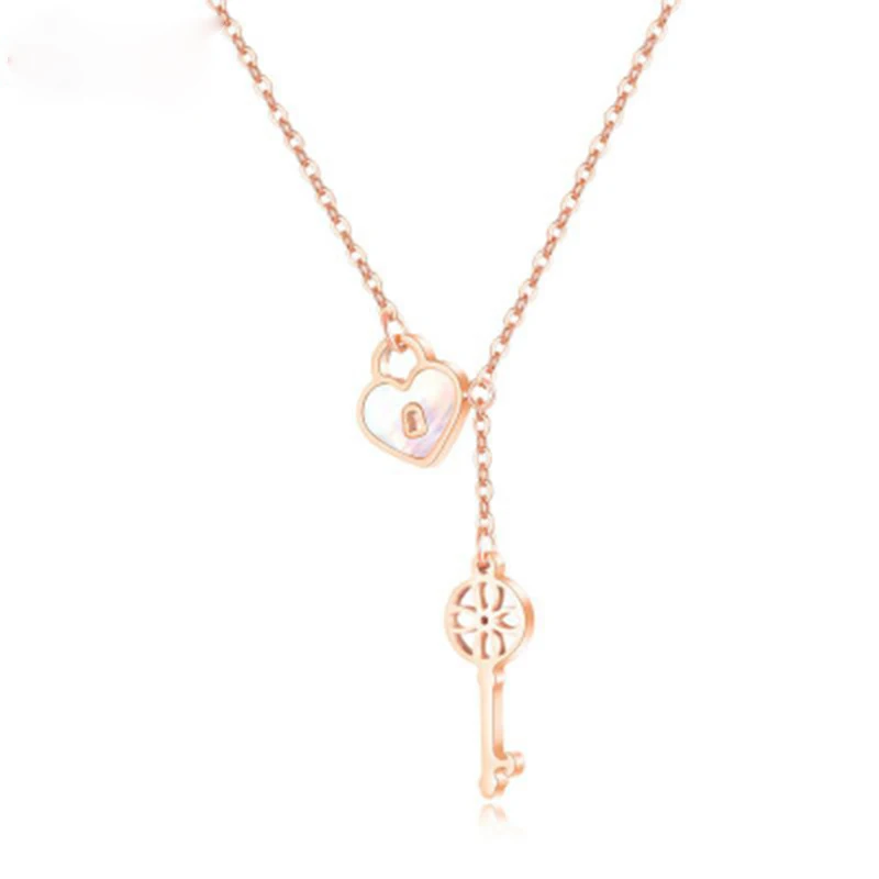 

Fashion personality hollow titanium steel clavicle chain love key pendant women necklace, Picture
