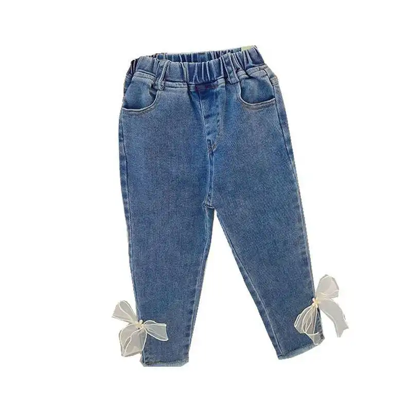 

Children Clothing New Arrivals Baby Kids Girls Fashion Jeans Bow Bottom Casual Pants Korean Style Pants For Girls, Blue