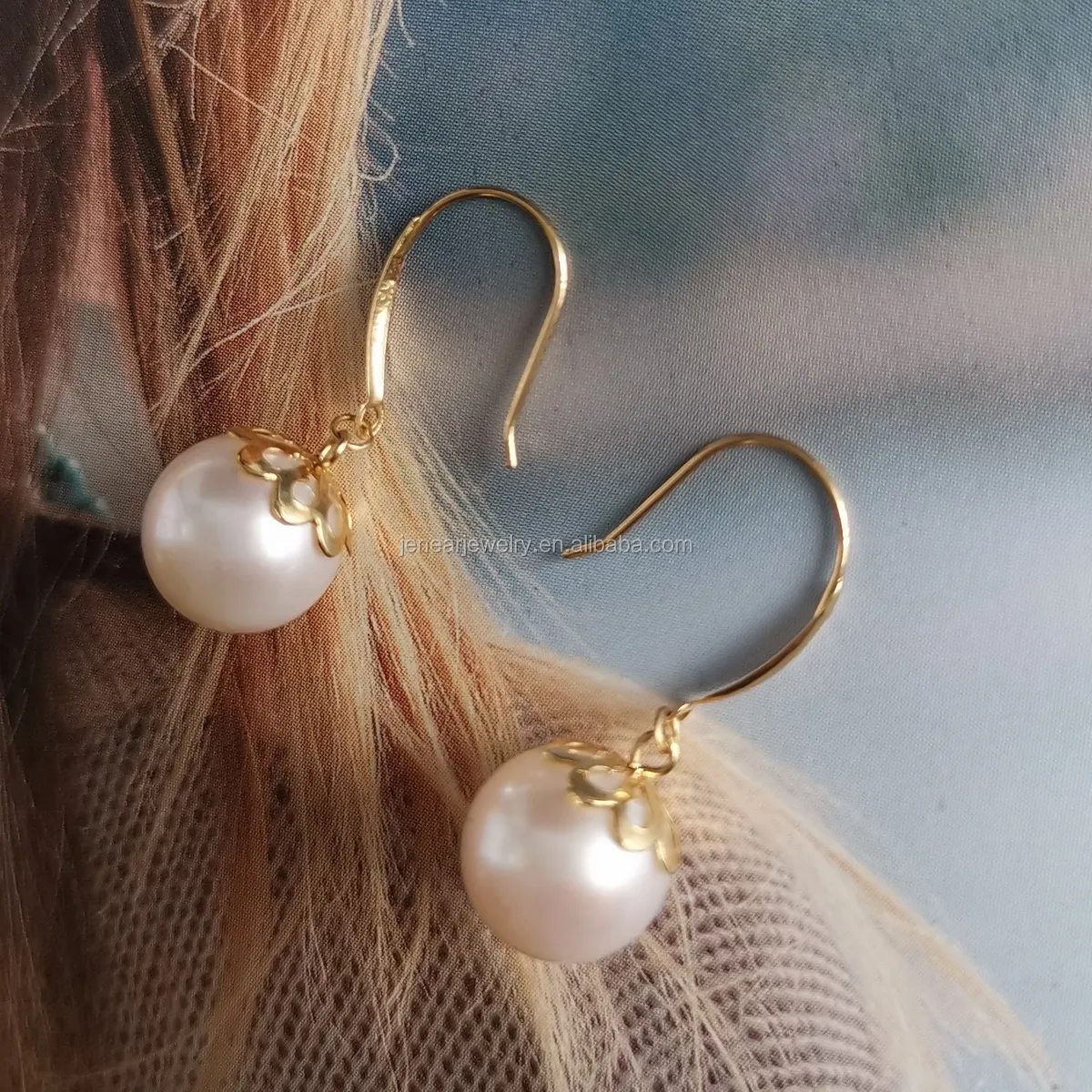 

Solid gold AU750 earring freshwater pearl real gold natural round pearl 18K gold earring jewelry accept customizing