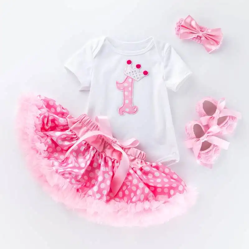 

2019 Fashion 1-2Y Girls' Clothing Sets Baby Clothes First Birthday Tutu+Tops+Headband+Shoe 4Pcs Girls Party Dresses Baby Design