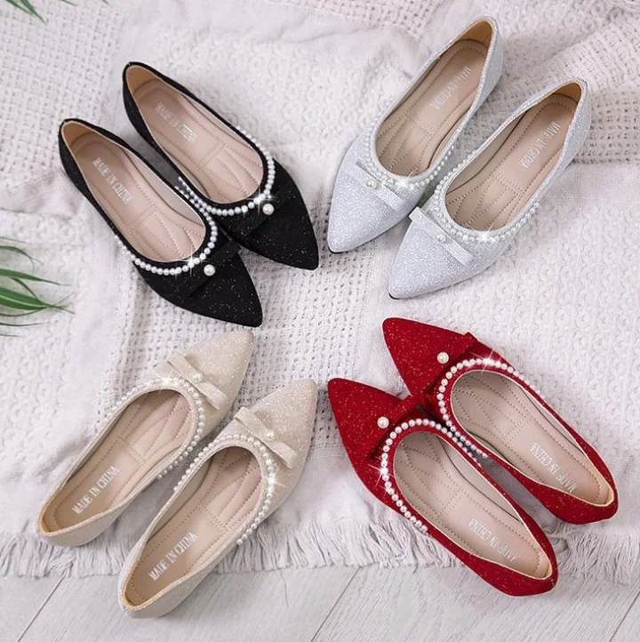 

Fashion elegant women flat shoes bowknot ladies pearl design casual shoes