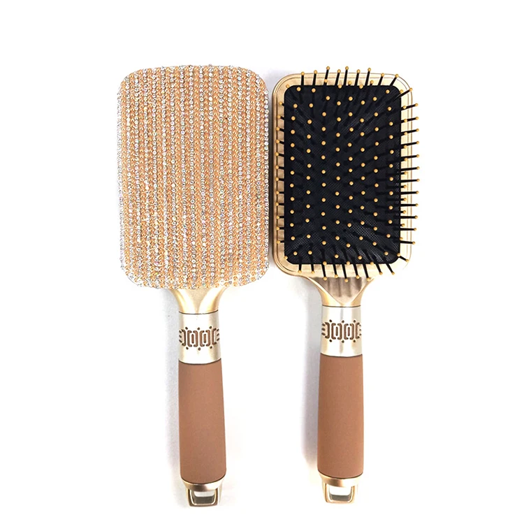 High Quality Plastic Cushion Paddle Crystal Rhinestone Hair Brush For