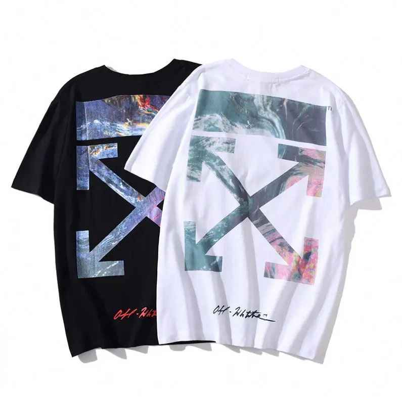 

BW 2021 New Style Summer OFF limited sale WHITES printed T-shirt volcano sea oil painting arrow short sleeve T-shirt, Customized colors