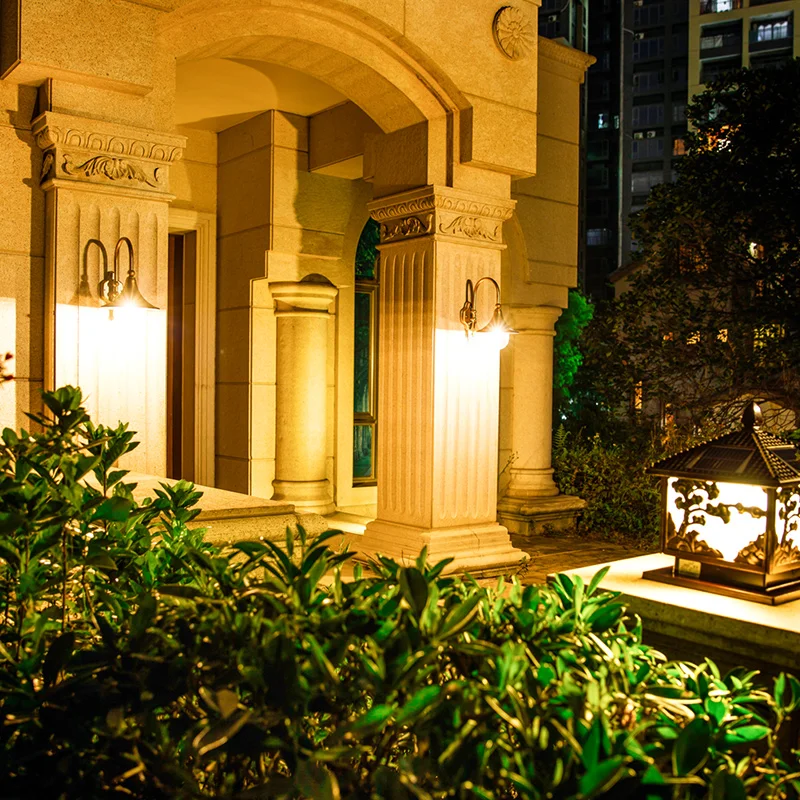 Antique exterior wall lights aluminum garden mounted lantern waterproof outdoor led wall lighting fixture