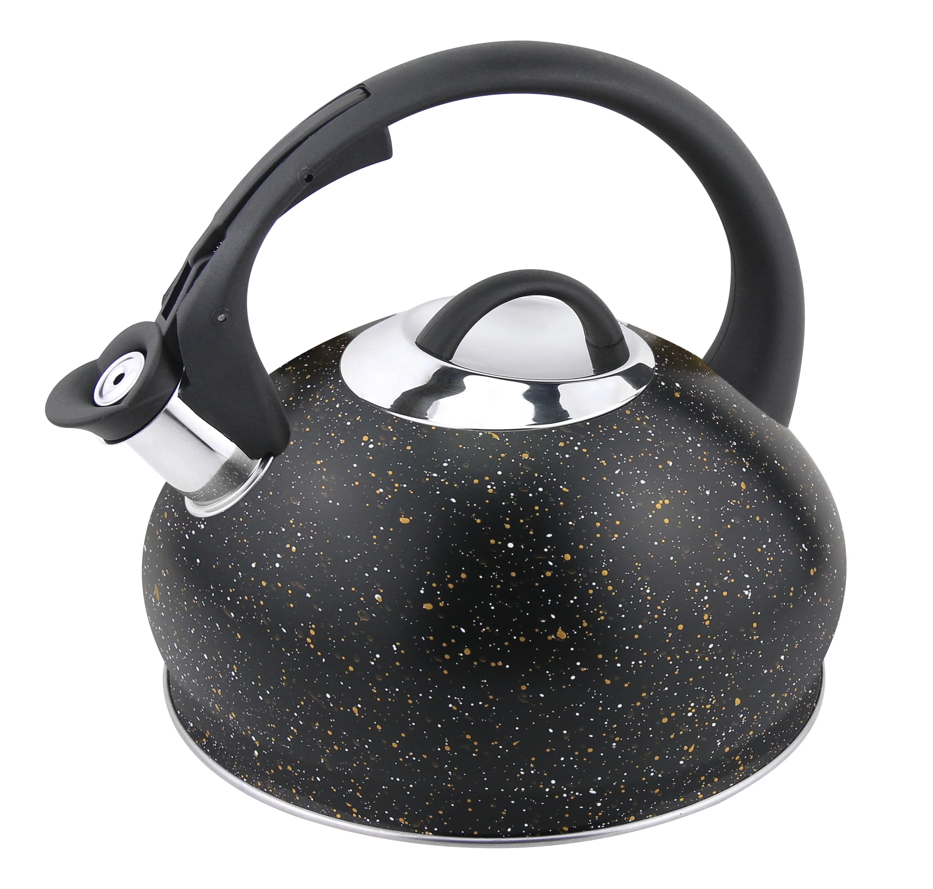 

European style whistling stainless steel tea kettle 3.0L marble color coating 3 stove top induction, Grey, black, brown