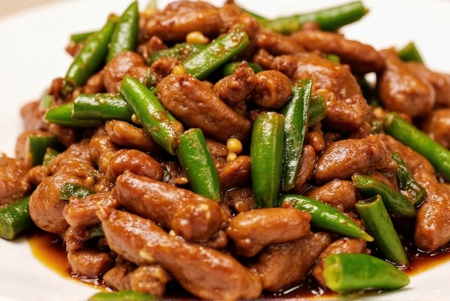 Ginger beef served over white rice with green onion garnish