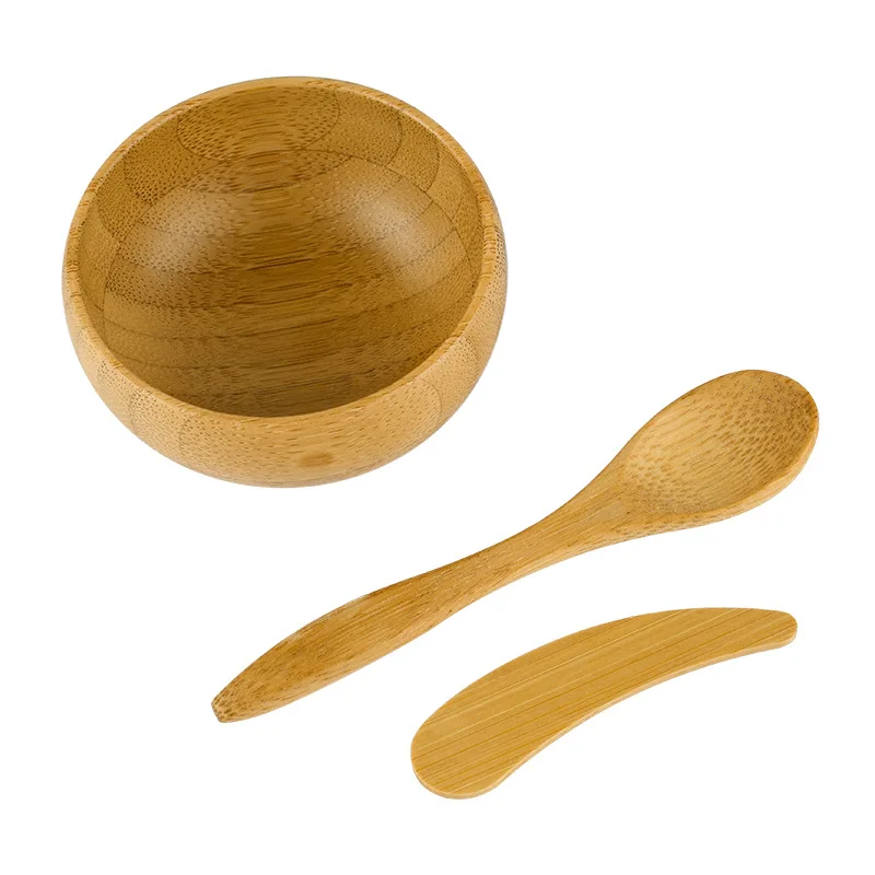 

Hot New Designed 100% Natural Bamboo Makeup Bowl Cosmetic Bowl With Bamboo Spatula Set, Show as picture or can customized