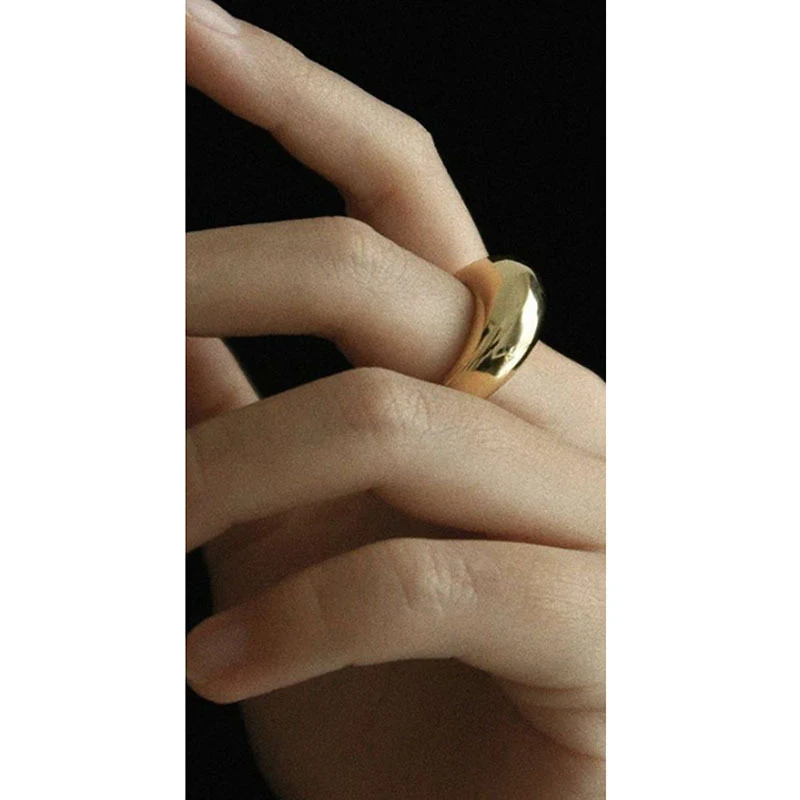 

High End 18K Gold Plated Chunky Signet Rings for Women Stainless Steel Statement Ring Jewelry
