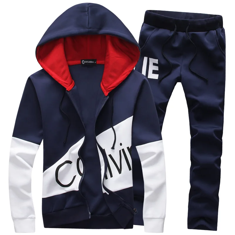 

New Stylish Fall Winter Korean 2 Two Pieces Hoodie Zip Track Suit Plain Casual Tracksuits For Men 2021