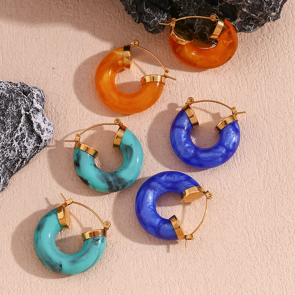 

New Arrival Colorful Resin Acrylic Hoop Earrings Gold Plated Christmas Acrylic Earrings Stainless Steel Jewelry