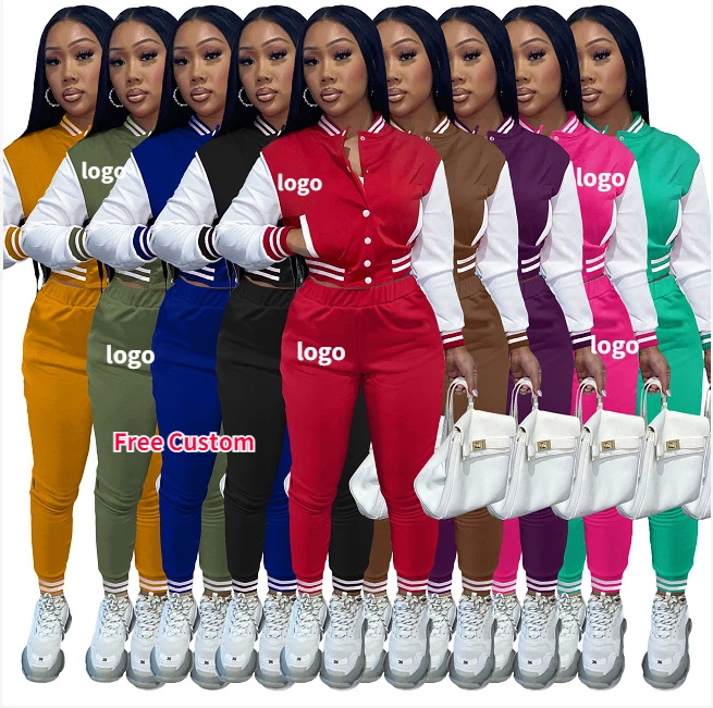 

2022 New Cropped letterman jacket wholesale two piece baseball set women clothing Tracksuit two piece jacket set active wear, Picture color