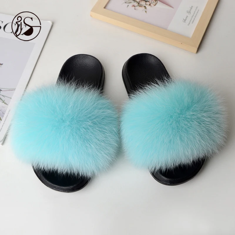 

2021 Hot Design Fur Slippers Plush Wholesale Fur Slippers Comfy Women Fox Furry Slippers Fur Slides for women, Picture