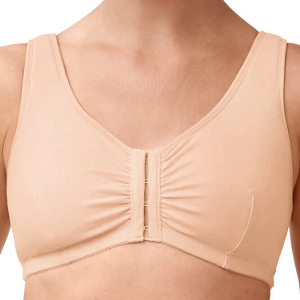 

Women wholesale Wide Strap Front closure Soft Mastectomy leisure plus size Bra with breast pocket, White,black,nude,red,purple