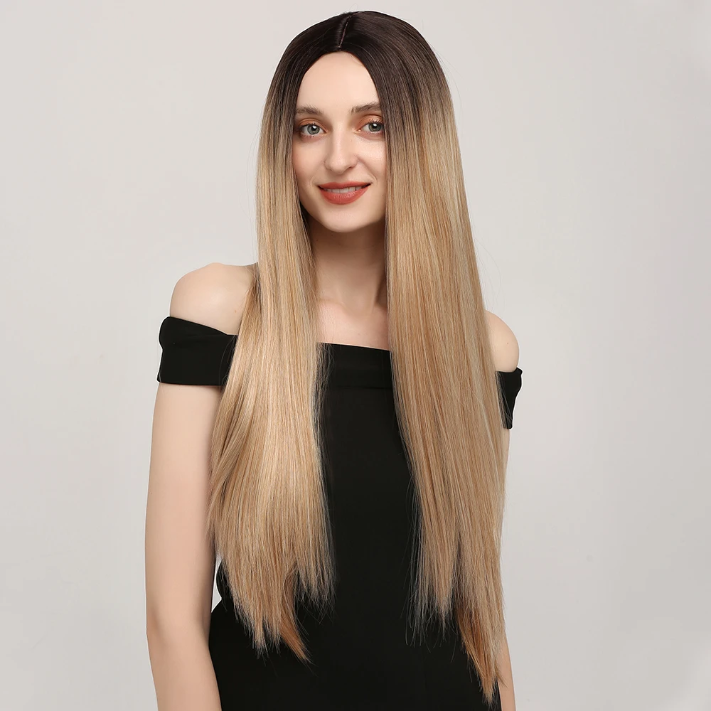 X-TRESS Wholesale Long Straight Heat Resistant Natural Hair Wigs Machine Made Synthetic Hair Wigs With Bangs Women