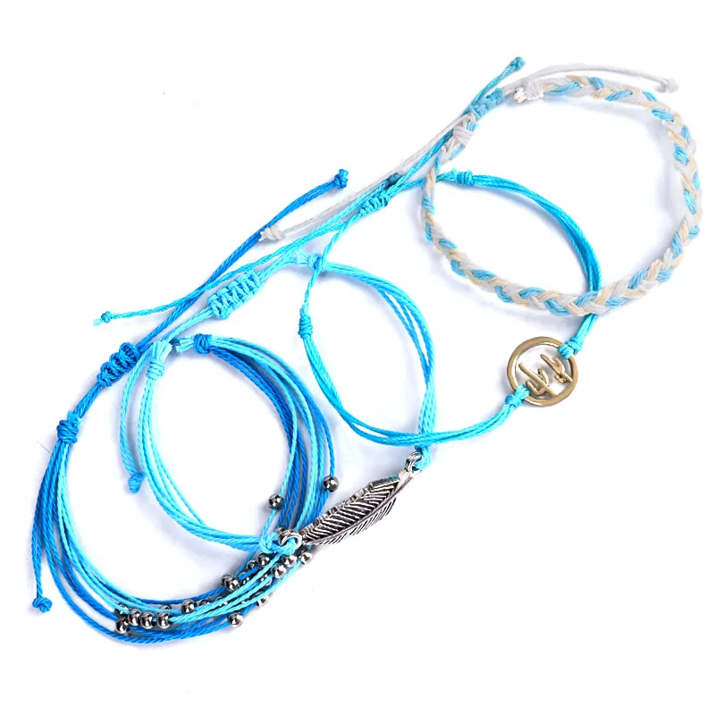 

Bohemian bracelet set hand-woven waterproof wax thread bracelet, As pitures