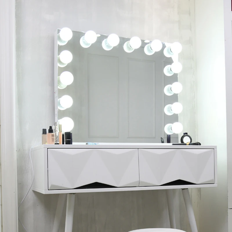 

Two Color Dimming Salon LED Hollywood Makeup Mirror with USB Port vanity girl hollywood makeup mirror, White