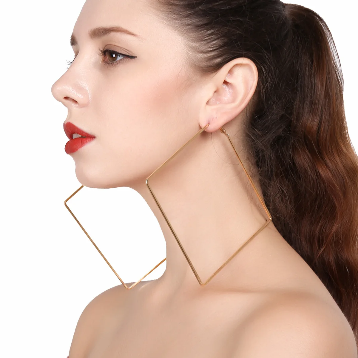 

Fashion Geometric Metal Big Hoop Earrings for Women Punk Gold Plated Square Circle Earrings (KER552), Same as the picture